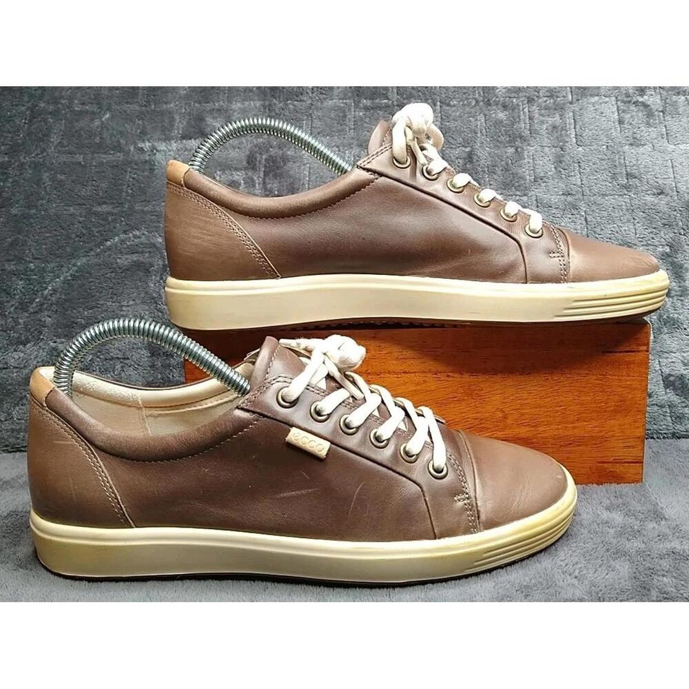ECCO Woman's 7 Soft 7 Brown Weathered Leather Low Top Lace Up Sneakers Shoes - Picture 7 of 16